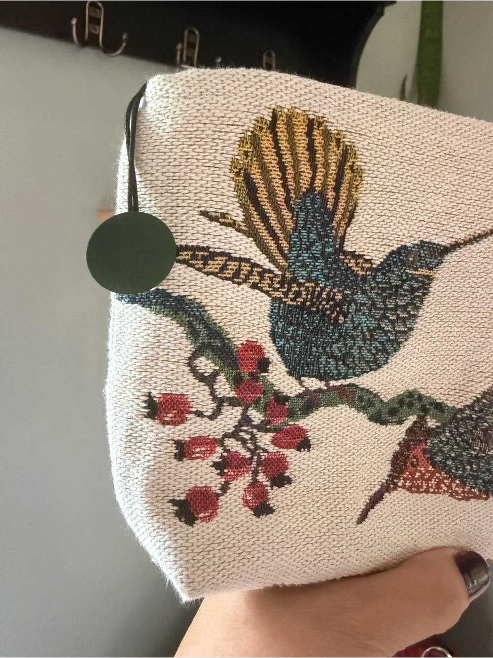 IOSIS Paris Embroidered Hummingbird Zip Cosmetic Pouch